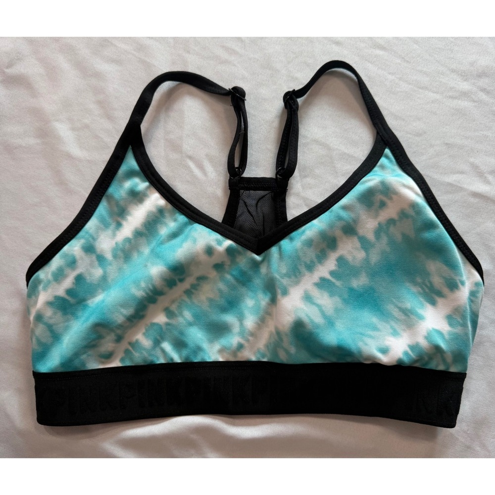 Victorias Secret PINK Ultimate Sports Bra Teal Tie Dye Mesh Racerback Medium